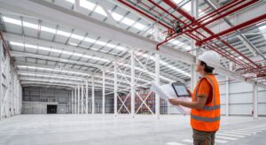Blog 6 Técnico de ingeniería realizando la inspección de instalaciones en una nave industrial para la tramitación de la licencia de actividad.