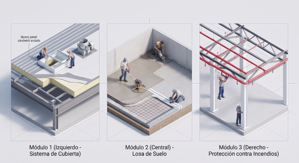 Reforma de nave industrial: precio, partidas, proyecto y permisos 2 Rehabilitacion Fases